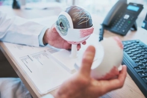 doctor explaining using the eye model