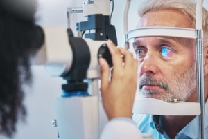 male patient undergoing an eye examination